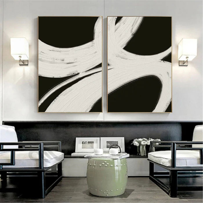 Wabi Sabi Art Black White Textured Minimalist Wall Art Set of 2 #BW008