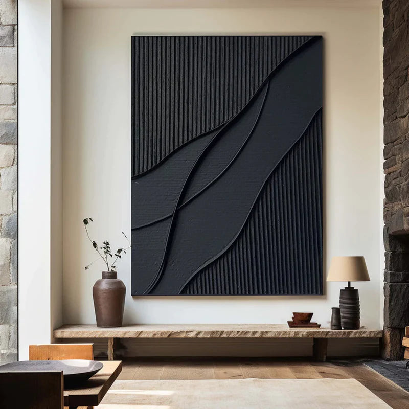 Black Plaster Art Minimalist Textured Painting #BM011