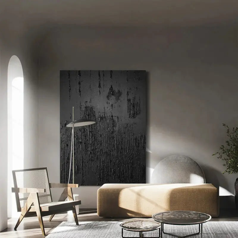 Black Minimalist Textured Painting Canvas #BM002