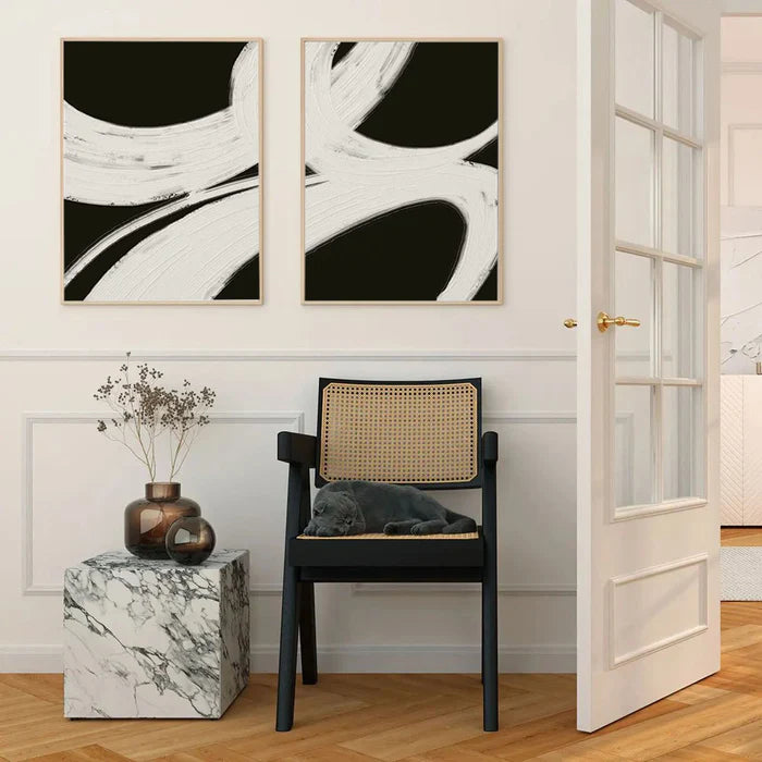 Wabi Sabi Art Black White Textured Minimalist Wall Art Set of 2 #BW008