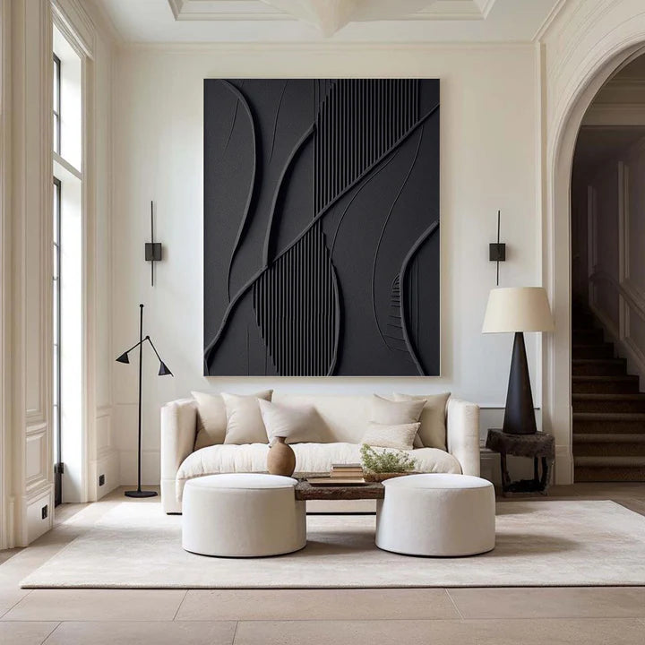 Wabi Sabi Art Black Plaster Art Minimalist Textured Painting #BM025