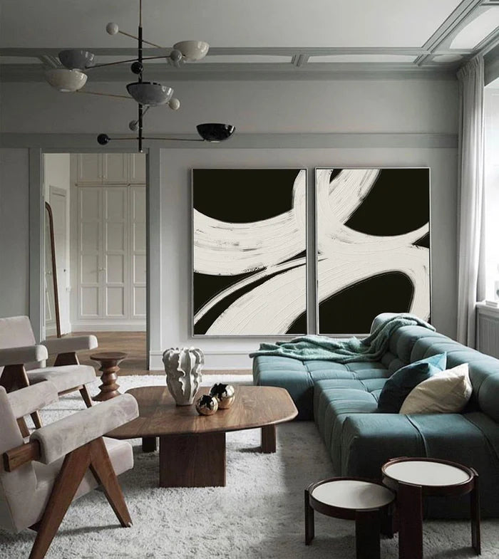 Wabi Sabi Art Black White Textured Minimalist Wall Art Set of 2 #BW008