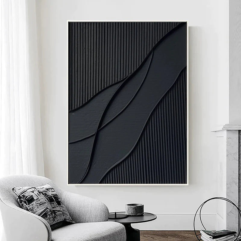 Black Plaster Art Minimalist Textured Painting #BM011