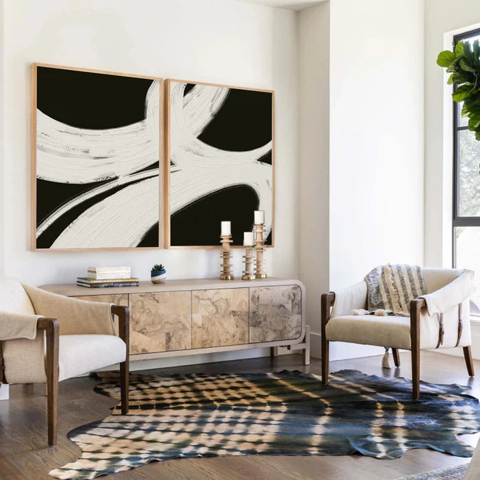 Wabi Sabi Art Black White Textured Minimalist Wall Art Set of 2 #BW008