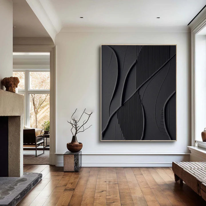 Wabi Sabi Art Black Plaster Art Minimalist Textured Painting #BM025