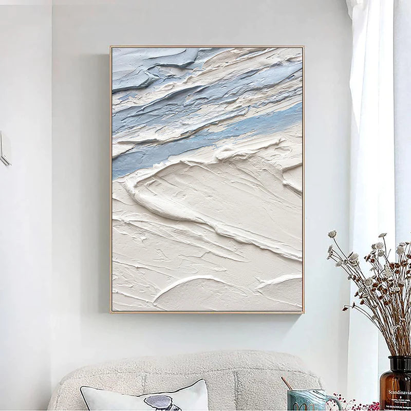 White and Blue Minimalist Abstract Wall Art #WM011