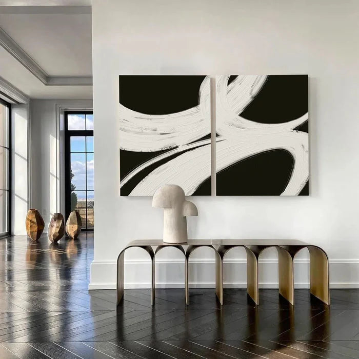 Wabi Sabi Art Black White Textured Minimalist Wall Art Set of 2 #BW008