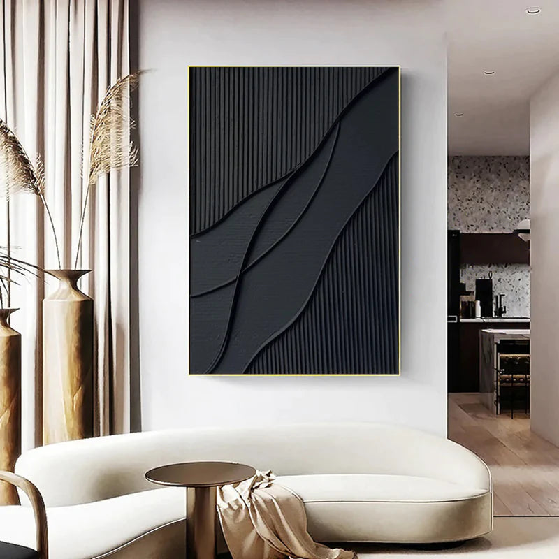 Black Plaster Art Minimalist Textured Painting #BM011