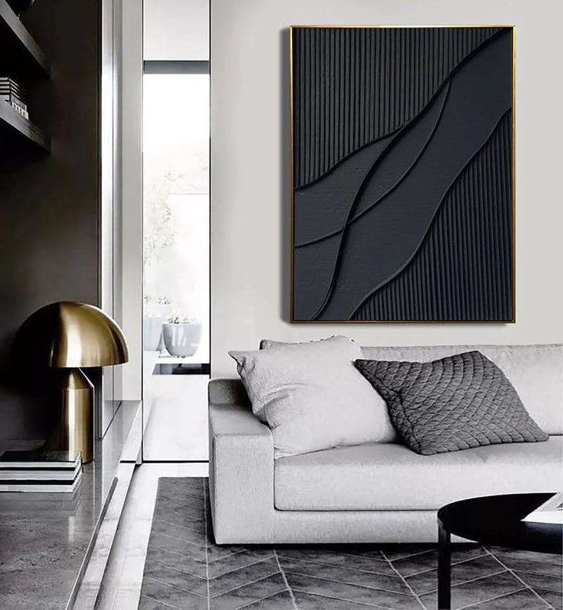 Black Plaster Art Minimalist Textured Painting #BM011
