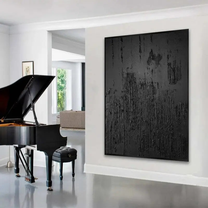Black Minimalist Textured Painting Canvas #BM002