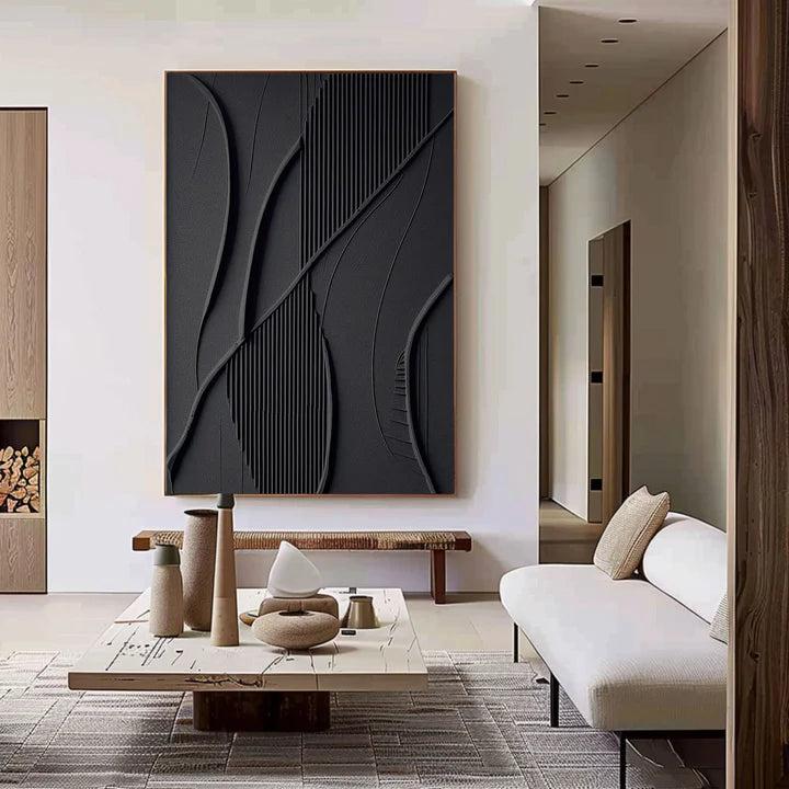 Black Plaster Art Minimalist Textured Painting #BM025