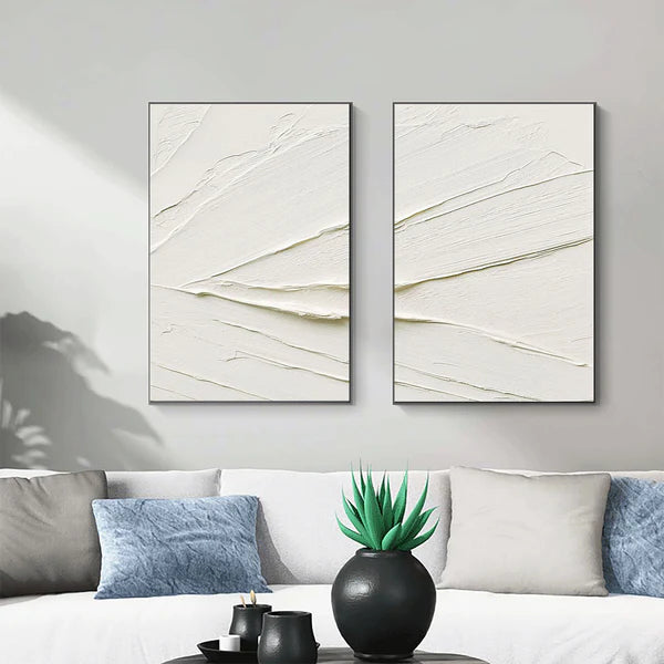 White Plaster Art Minimalist Textured Painting Set of 2 #WM038