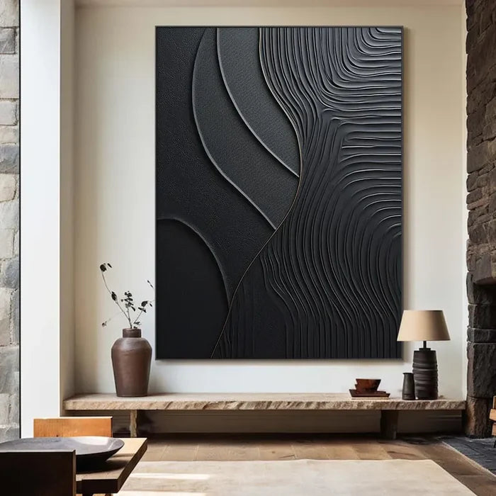 Black Plaster Art Minimalist Textured Painting #BM027