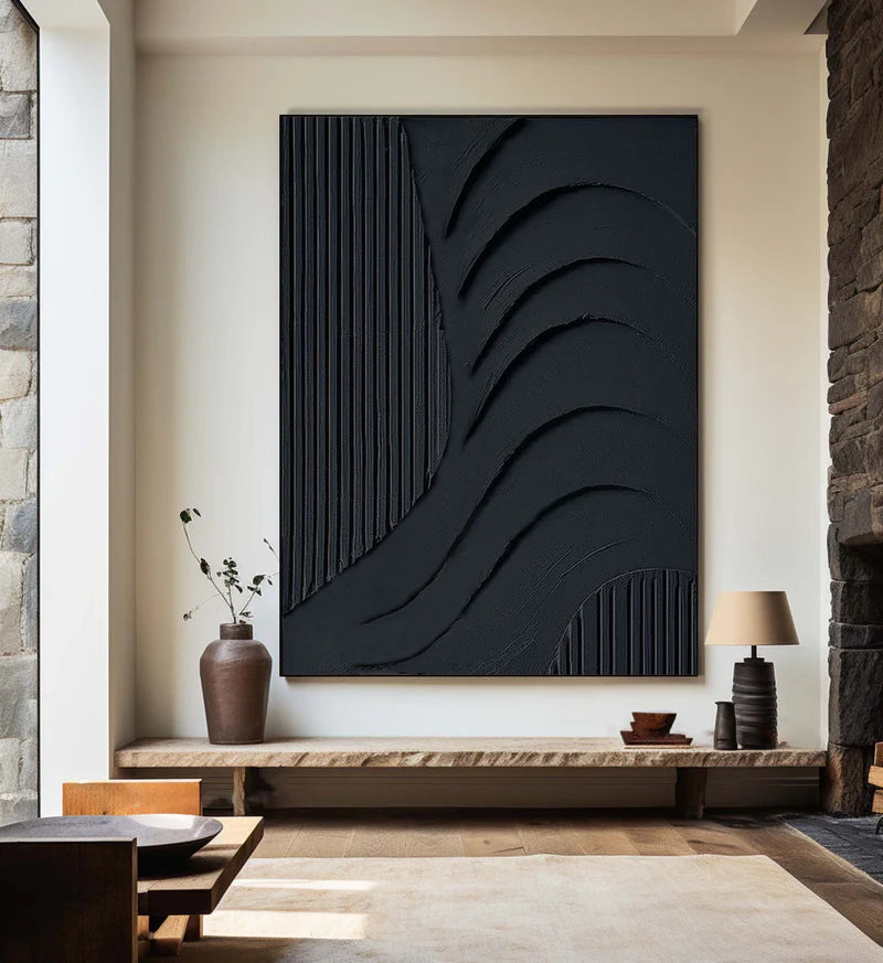 Black Plaster Art Minimalist Textured Painting #BM022