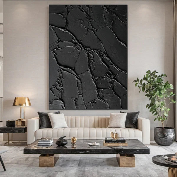 Black Plaster Art Minimalist Textured Painting #BM029