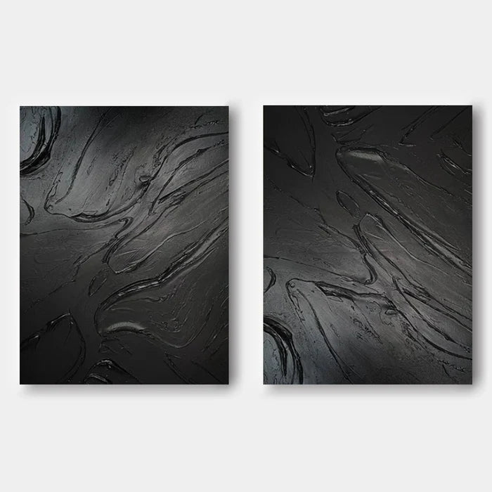 Black Plaster Art Minimalist Textured Painting Set of 2 #BM028