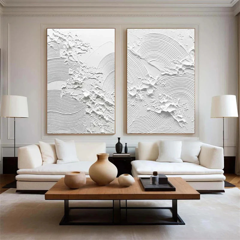 White Plaster Art Minimalist Textured Painting Set of 2 #WM033