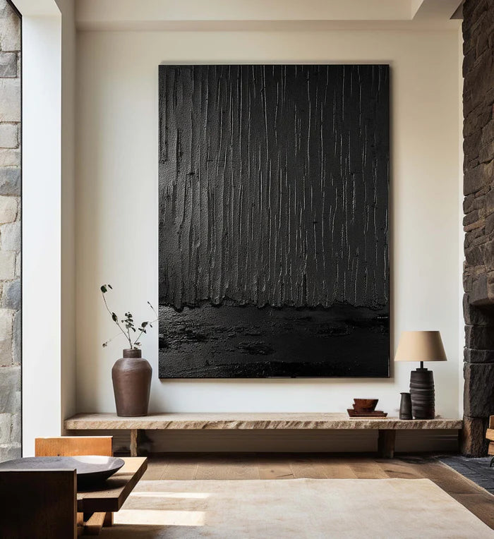 Black Plaster Art Minimalist Textured Painting #BM019