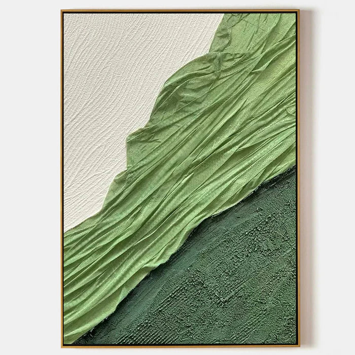 White & Green Plaster Art Minimalist Textured Painting #WM044