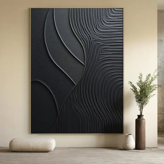 Black Plaster Art Minimalist Textured Painting #BM027