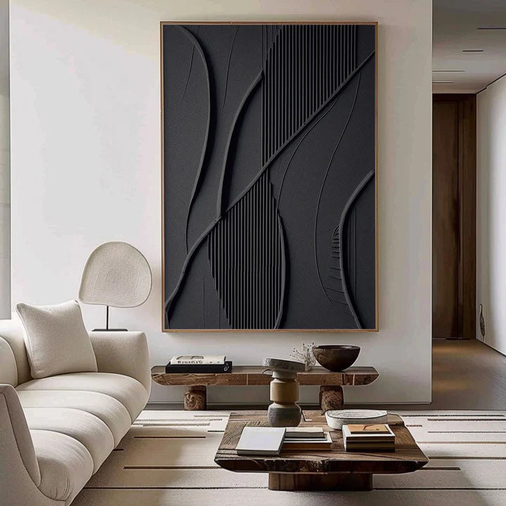 Black Plaster Art Minimalist Textured Painting #BM025