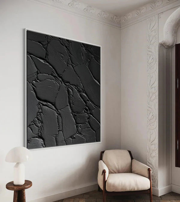 Black Plaster Art Minimalist Textured Painting #BM029