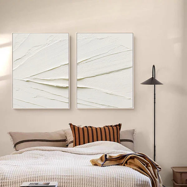 White Plaster Art Minimalist Textured Painting Set of 2 #WM038