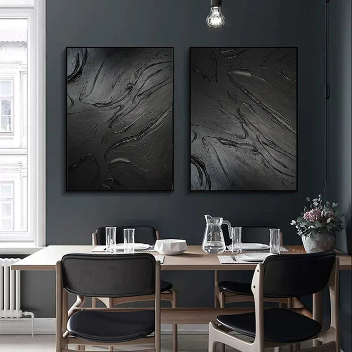 Black Plaster Art Minimalist Textured Painting Set of 2 #BM028