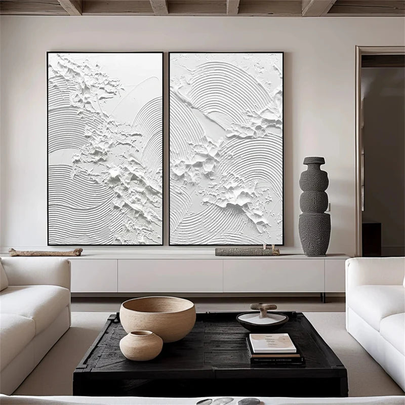 White Plaster Art Minimalist Textured Painting Set of 2 #WM033