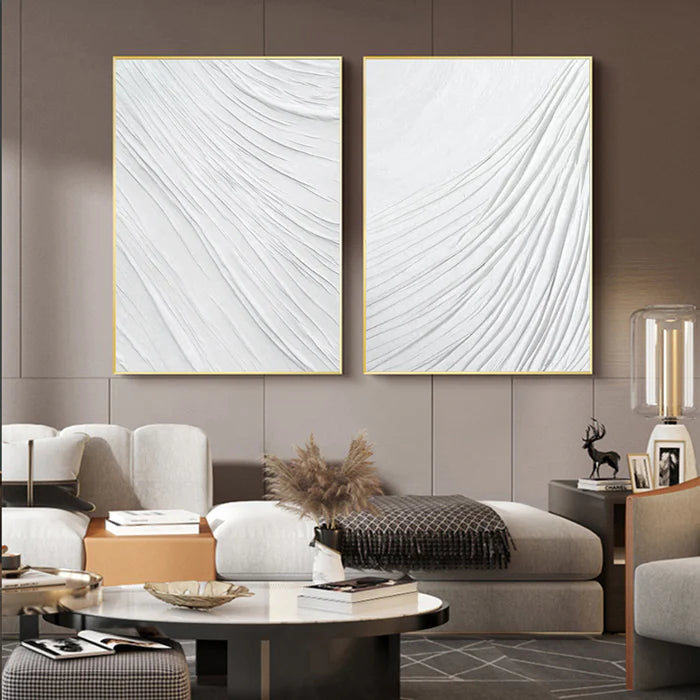 White Plaster Art Minimalist Textured Painting Set of 2 #WM042