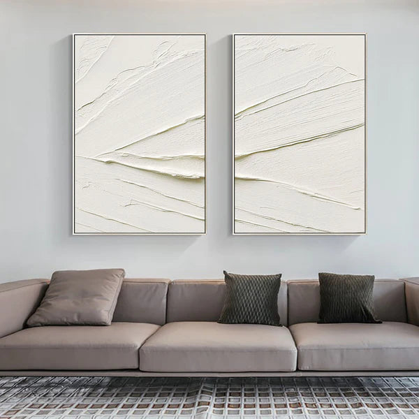 White Plaster Art Minimalist Textured Painting Set of 2 #WM038