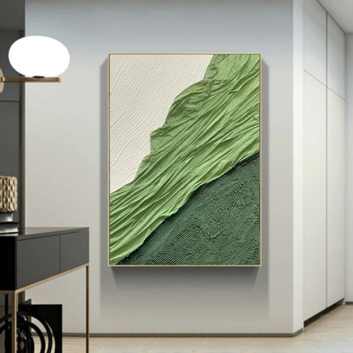 White & Green Plaster Art Minimalist Textured Painting #WM044