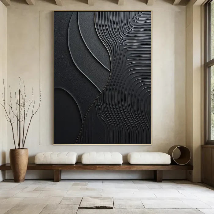 Black Plaster Art Minimalist Textured Painting #BM027