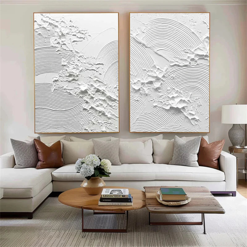 White Plaster Art Minimalist Textured Painting Set of 2 #WM033