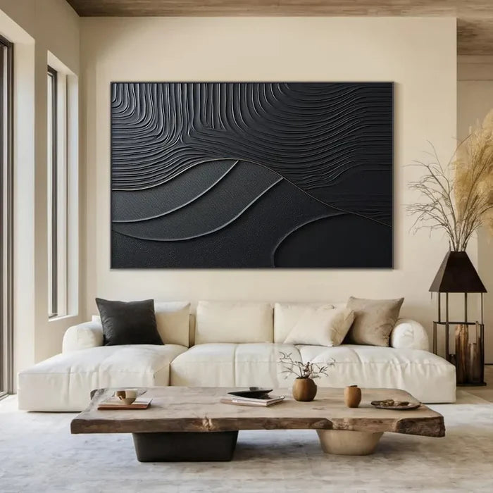 Black Plaster Art Minimalist Textured Painting #BM027