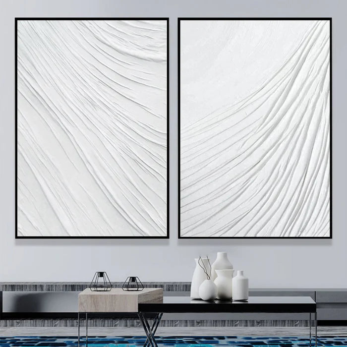 White Plaster Art Minimalist Textured Painting Set of 2 #WM042