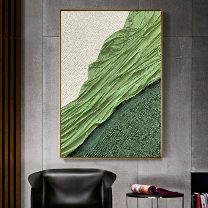 White & Green Plaster Art Minimalist Textured Painting #WM044