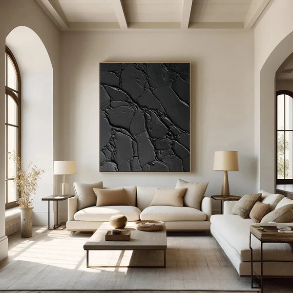 Black Plaster Art Minimalist Textured Painting #BM029