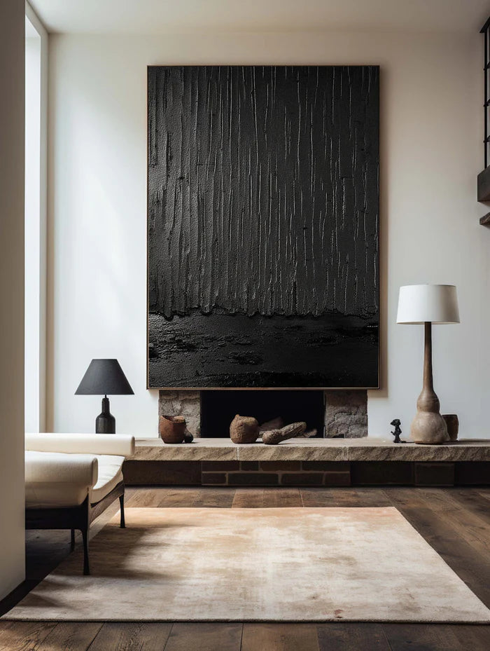 Black Plaster Art Minimalist Textured Painting #BM019