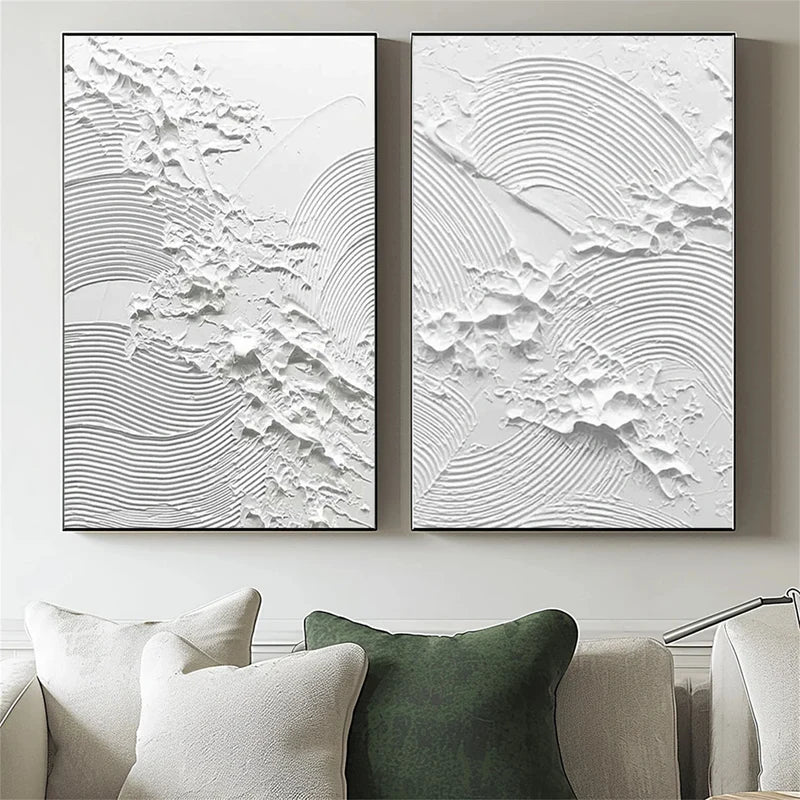 White Plaster Art Minimalist Textured Painting Set of 2 #WM033