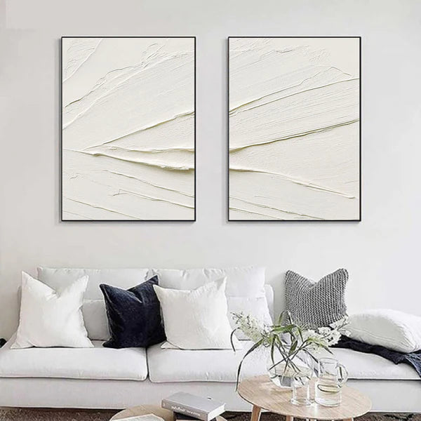 White Plaster Art Minimalist Textured Painting Set of 2 #WM038