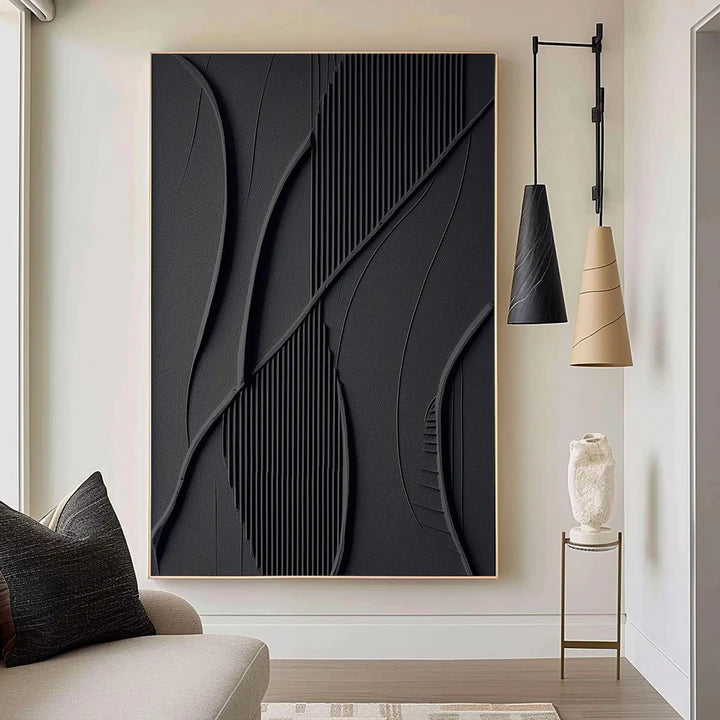 Black Plaster Art Minimalist Textured Painting #BM025