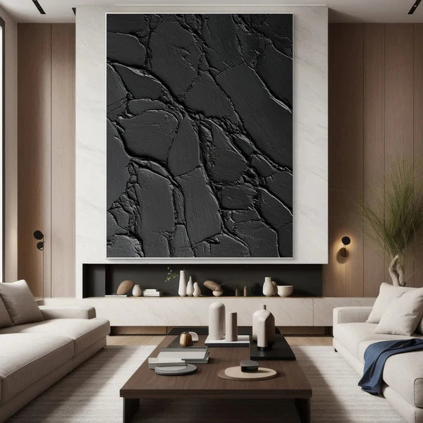 Black Plaster Art Minimalist Textured Painting #BM029