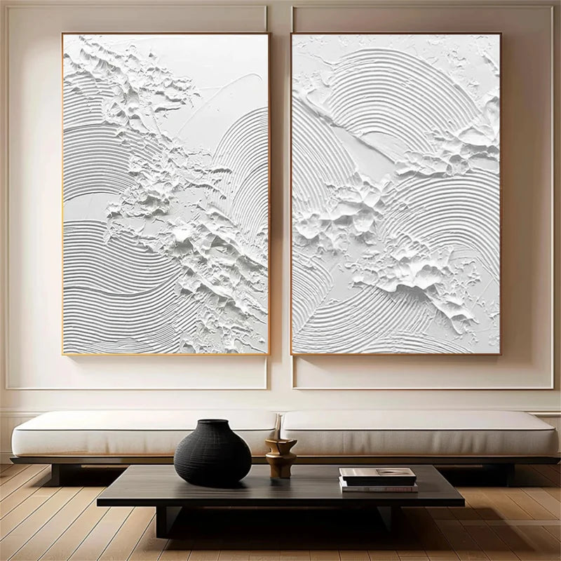 White Plaster Art Minimalist Textured Painting Set of 2 #WM033