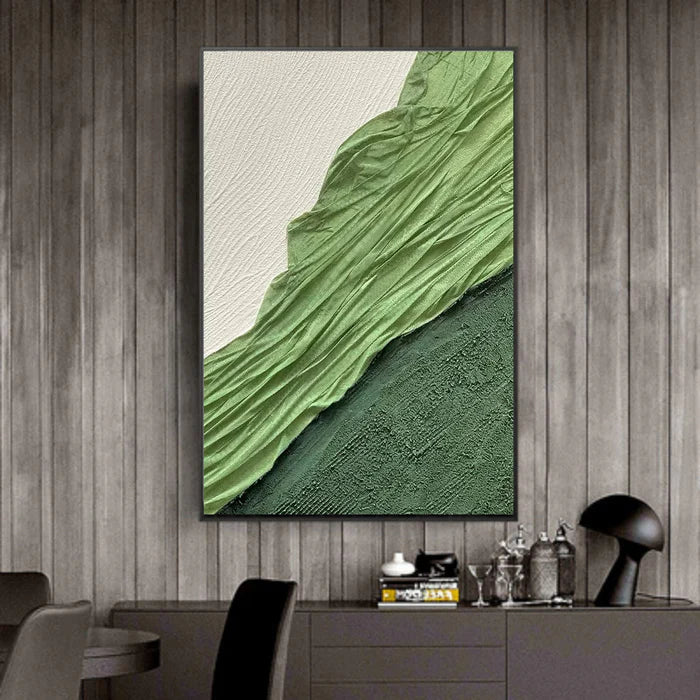 White & Green Plaster Art Minimalist Textured Painting #WM044