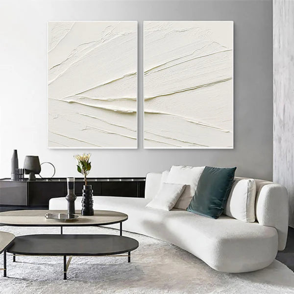 White Plaster Art Minimalist Textured Painting Set of 2 #WM038