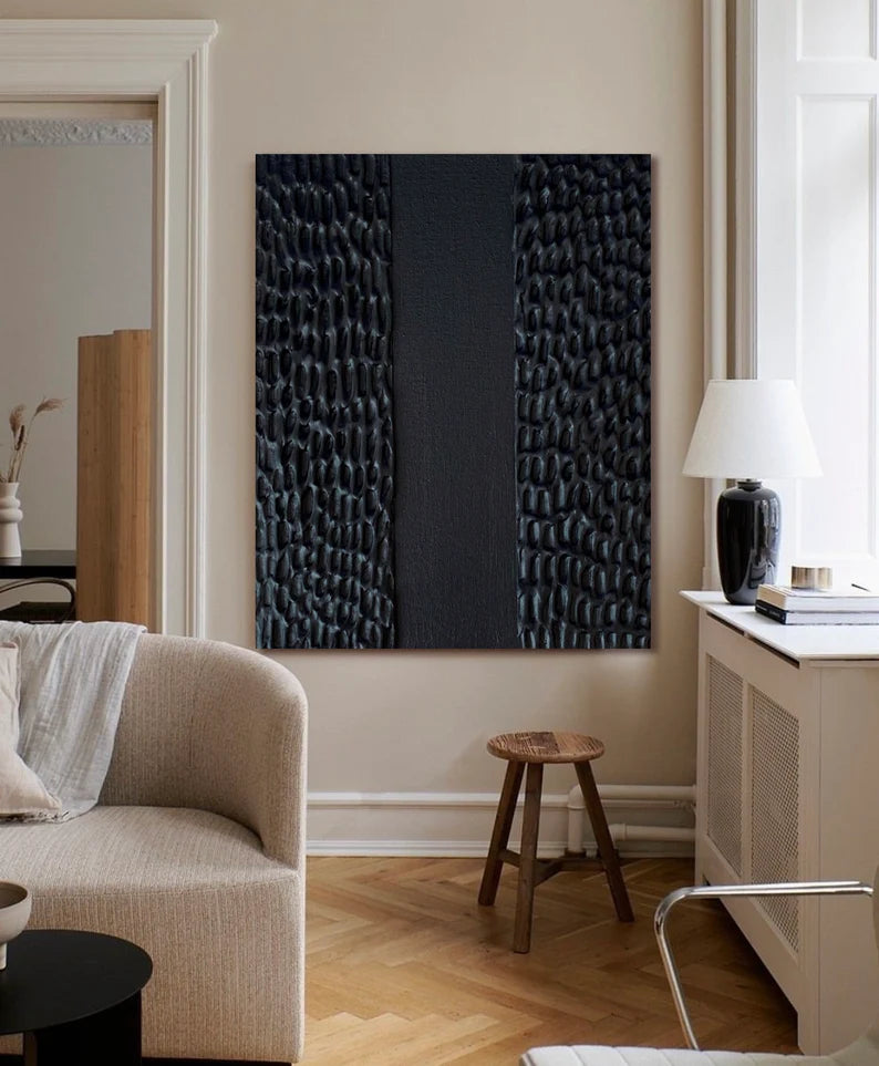 Black Plaster Art Minimalist Textured Painting #BM020