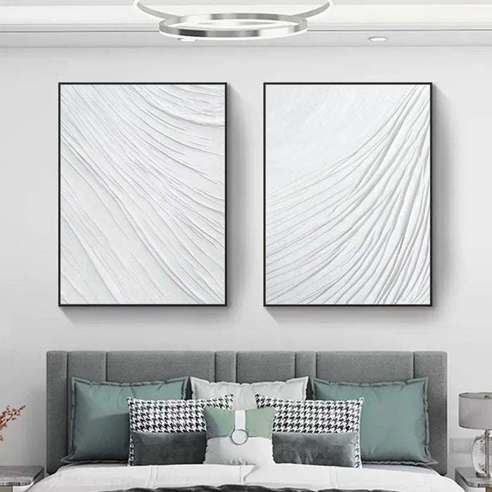 White Plaster Art Minimalist Textured Painting Set of 2 #WM042