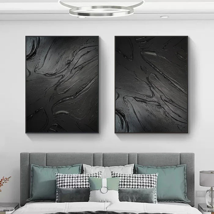 Black Plaster Art Minimalist Textured Painting Set of 2 #BM028