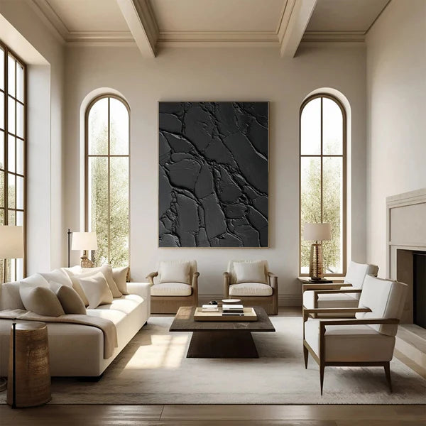 Black Plaster Art Minimalist Textured Painting #BM029